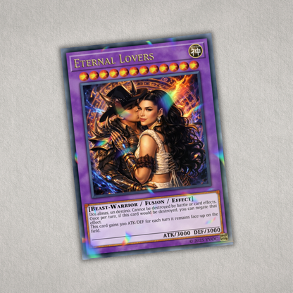 Yu-Gi-Oh! Card featuring 'Eternal Lovers' with a purple border on a gray background